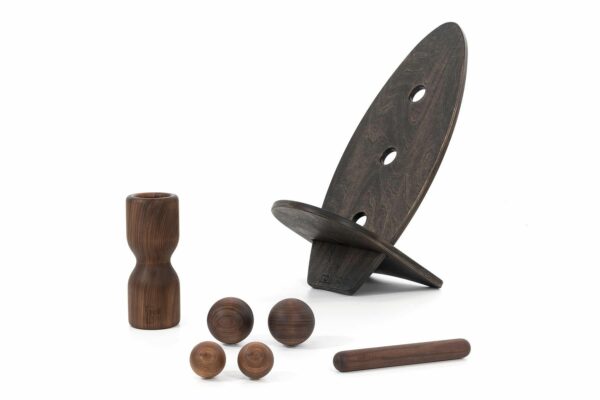 rollholz Balance Board Set groß Walnuss schwarzes Brett