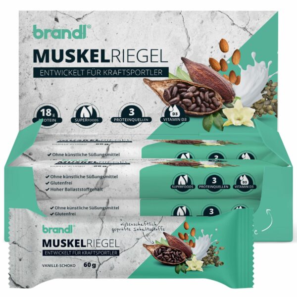 brandl® Eiweiß-Riegel für Sportler ohne künstl. Süßstoffe | Premium Proteinriegel mit 18g Eiweiß