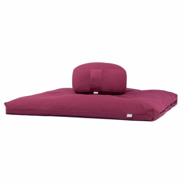 Medi-Set Eco: Meditationskissen Rondo ECO Dinkel & Meditationsmatte Zabuton ECO Aubergine